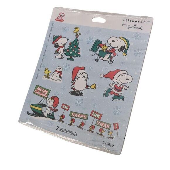 Vintage Hallmark Stickeroni Peanuts Snoopy Christmas Stickers (2) Sheets - Picture 1 of 2
